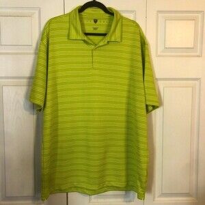 NIKE GOLF X-Large Green White Stripe Polo Fit Dry Tech Wicking Collared Office